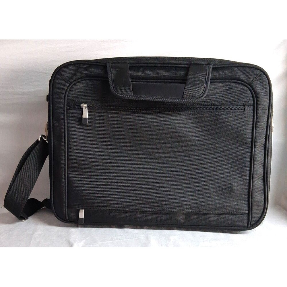 Dell Computers Black Canvas Laptop Messenger Zip Bag With Shoulder Strap Padded - Picture 3 of 8